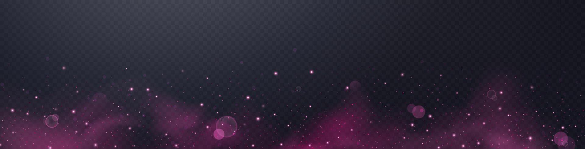 Pink glittering dots, particles, stars, magic sparks with smoke. Glow flare light effect. Pink luminous points in fog. vector