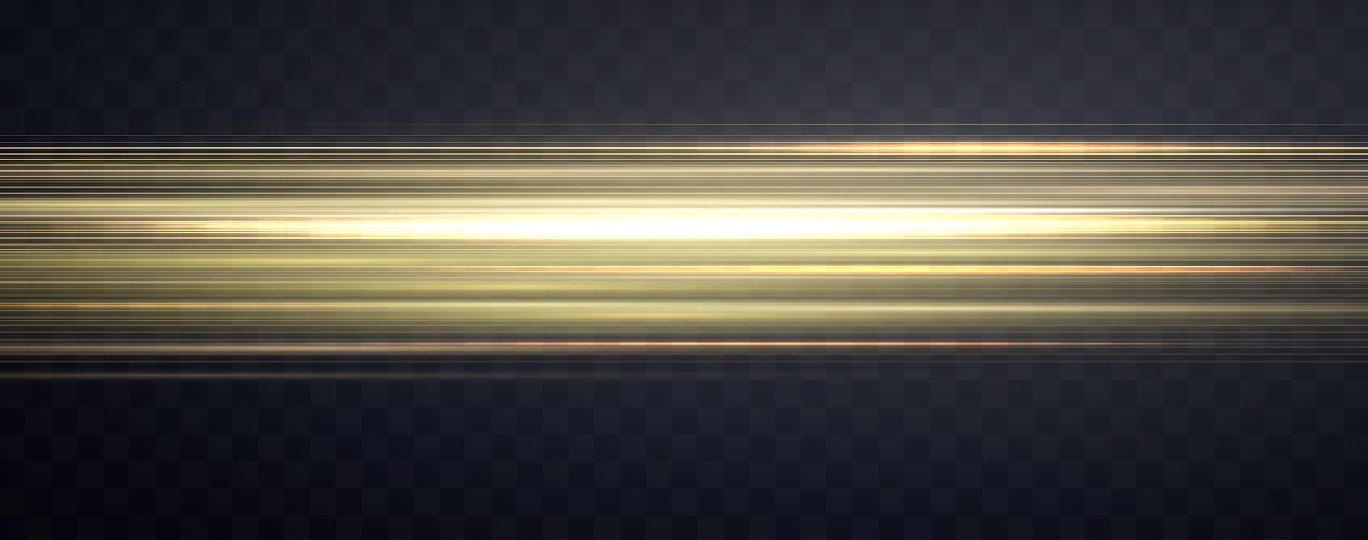 Speed rays, velocity light neon flow, zoom in motion effect, gold glow speed lines, colorful light trails, stripes. vector