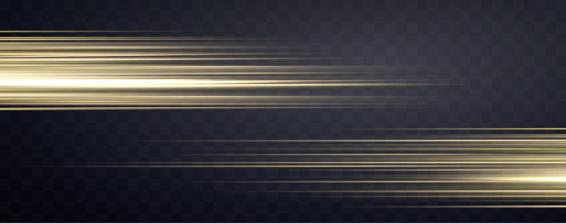 Speed rays, velocity light neon flow, zoom in motion effect, gold glow speed lines, colorful light trails, stripes. vector