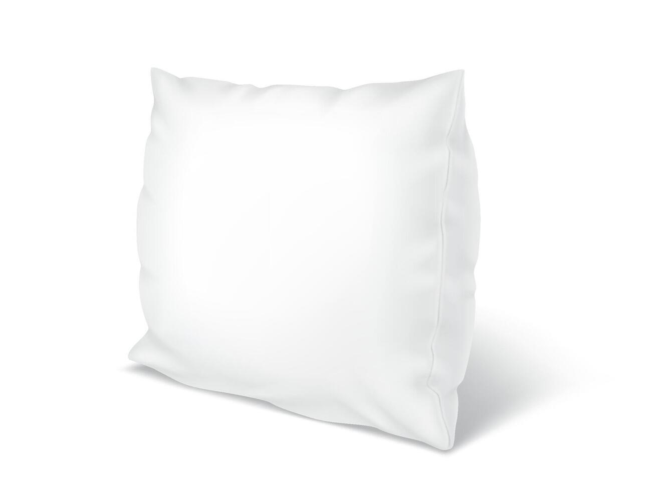 Pillow with blank surface realistic illustration. Soft cushion in pillowcase for bed 3d model on white background. Bedding and rest item vector