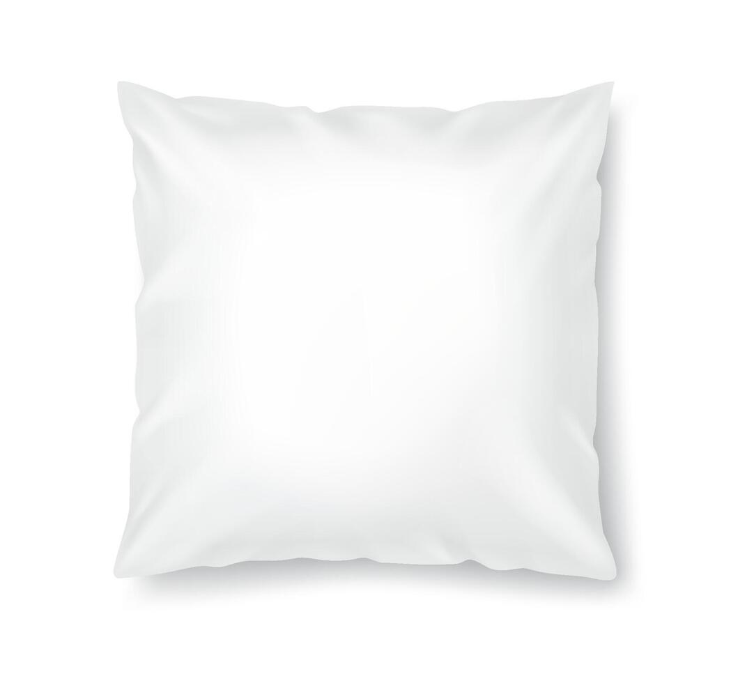Pillow in silk pillowcase realistic illustration. Sleeping cushion for bedroom 3d model on white background. Design mockup upper view vector