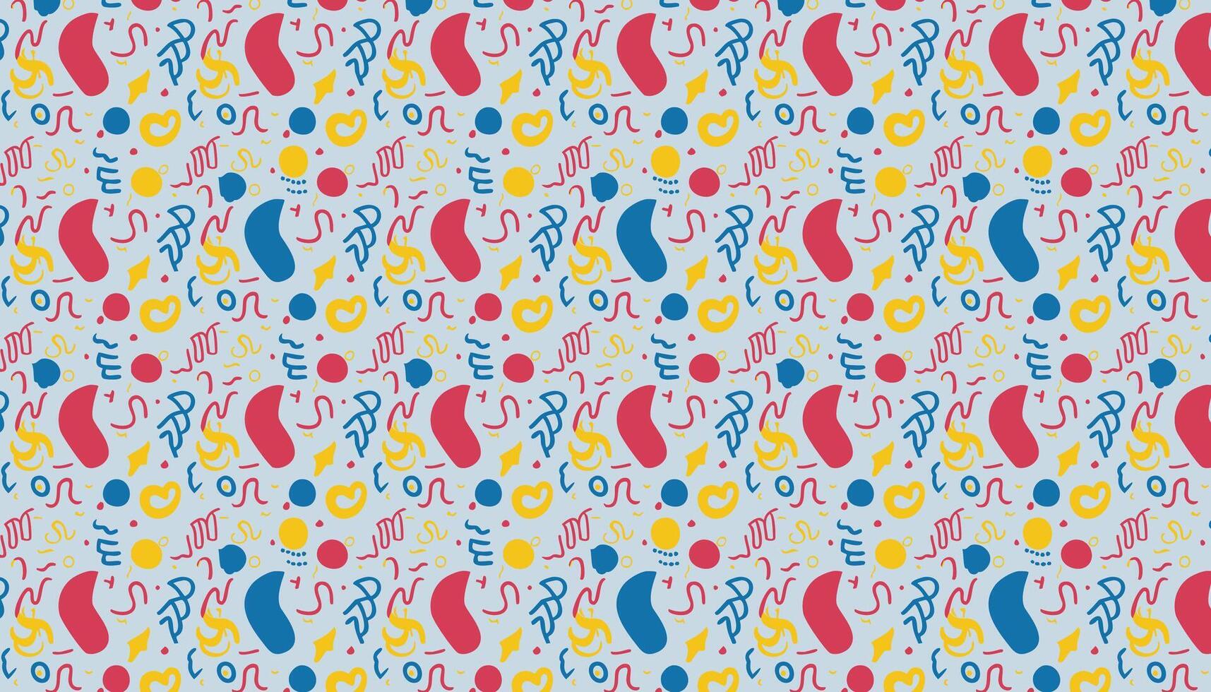 Pattern with hand drawn squiggle lines and and blot shapes illustration vector