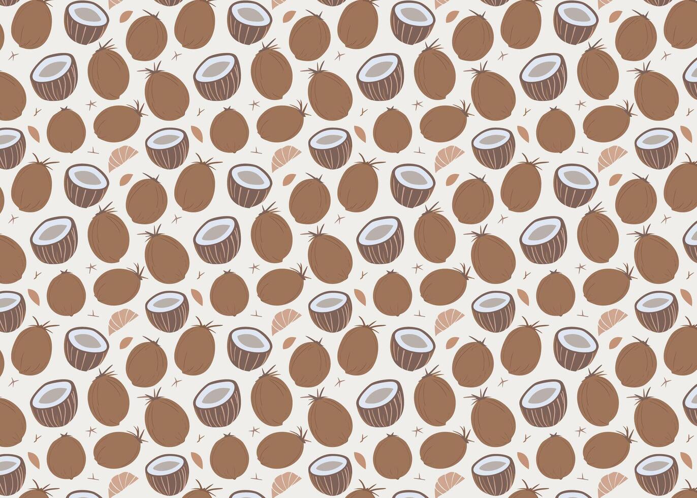 Coconut seamless pattern illustration. Hand drawn doodle style.Cocos nucifera. vector