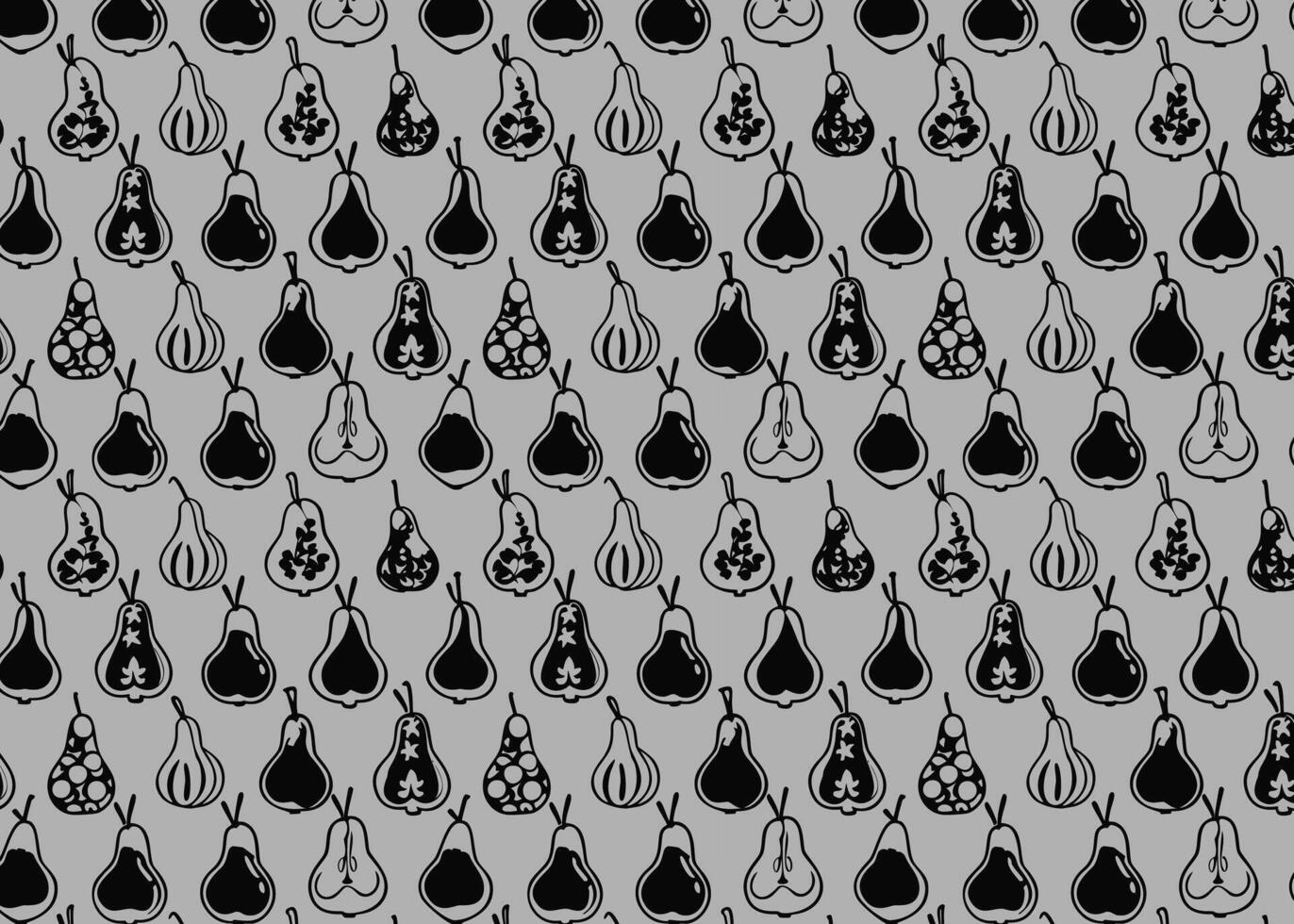 Seamless pattern with black and white pears on gray background vector
