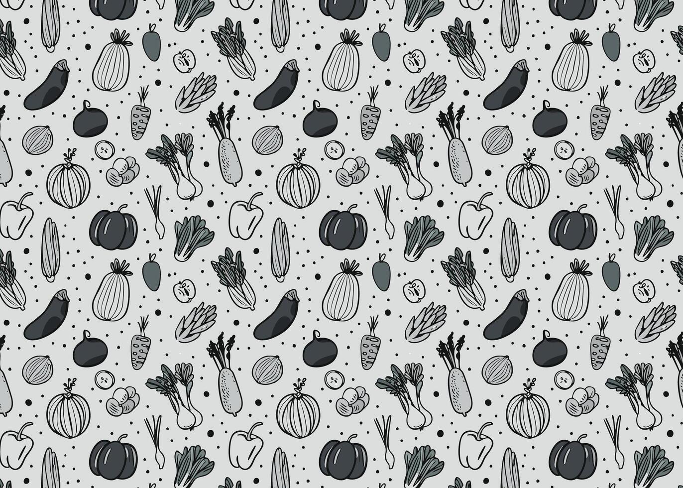 Seamless pattern with hand drawn vegetables. Flat illustration in sketch style. vector