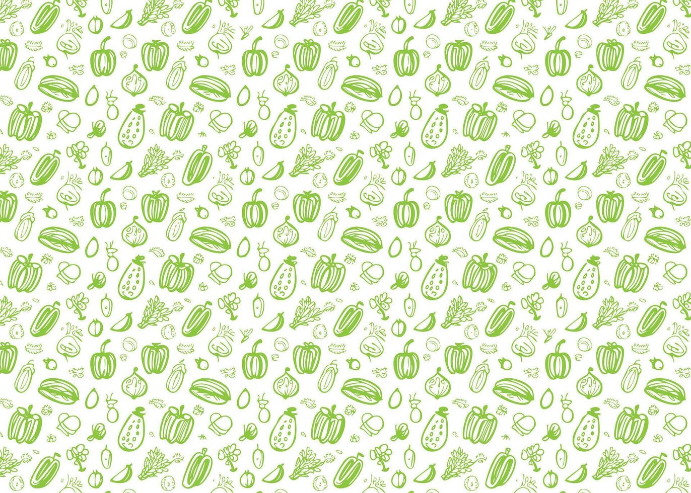 Seamless pattern with hand drawn vegetables on white background illustration. vector