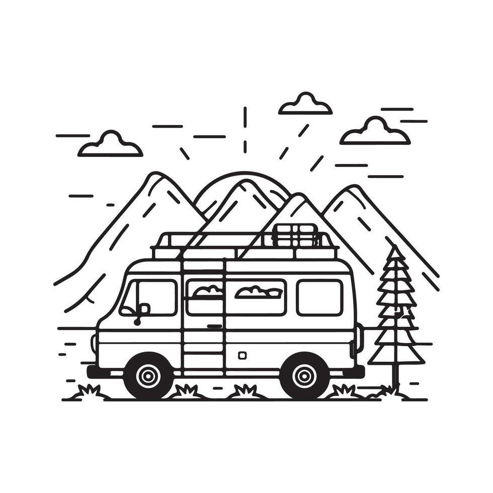 Classic Retro Camper Van Stock Image. Car Vacation Images isolated on white background vector