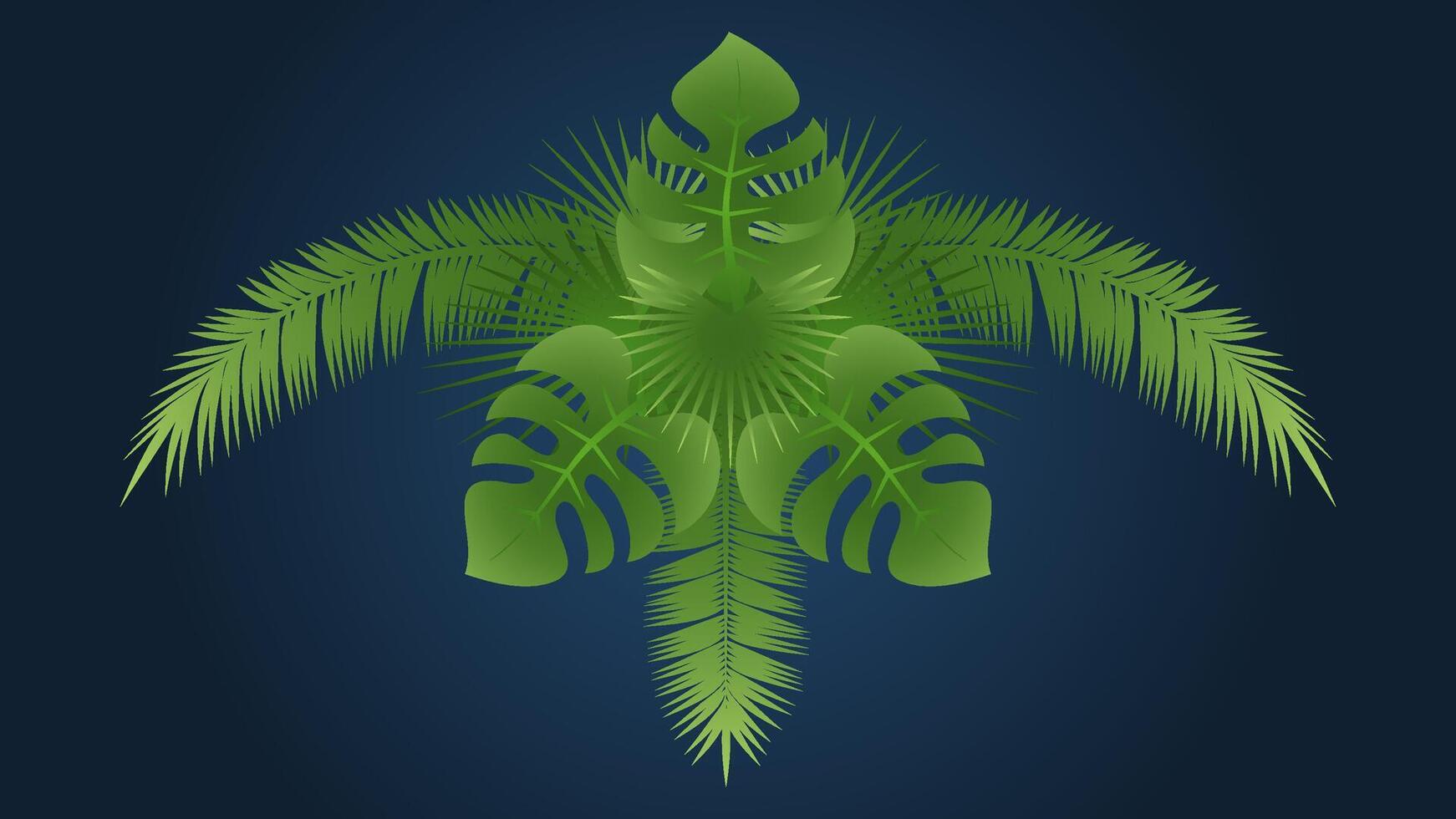 Pattern of palm leaves on dark backgrond vector