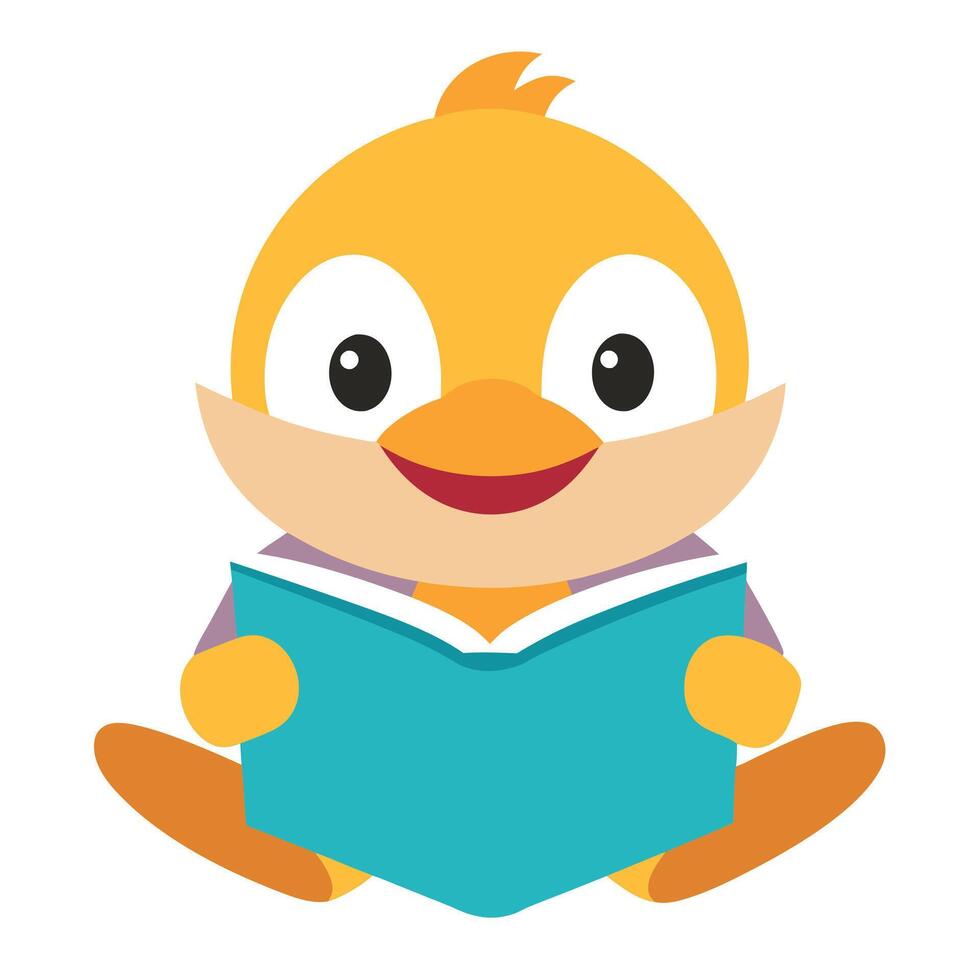 Duck reading kawaii vector