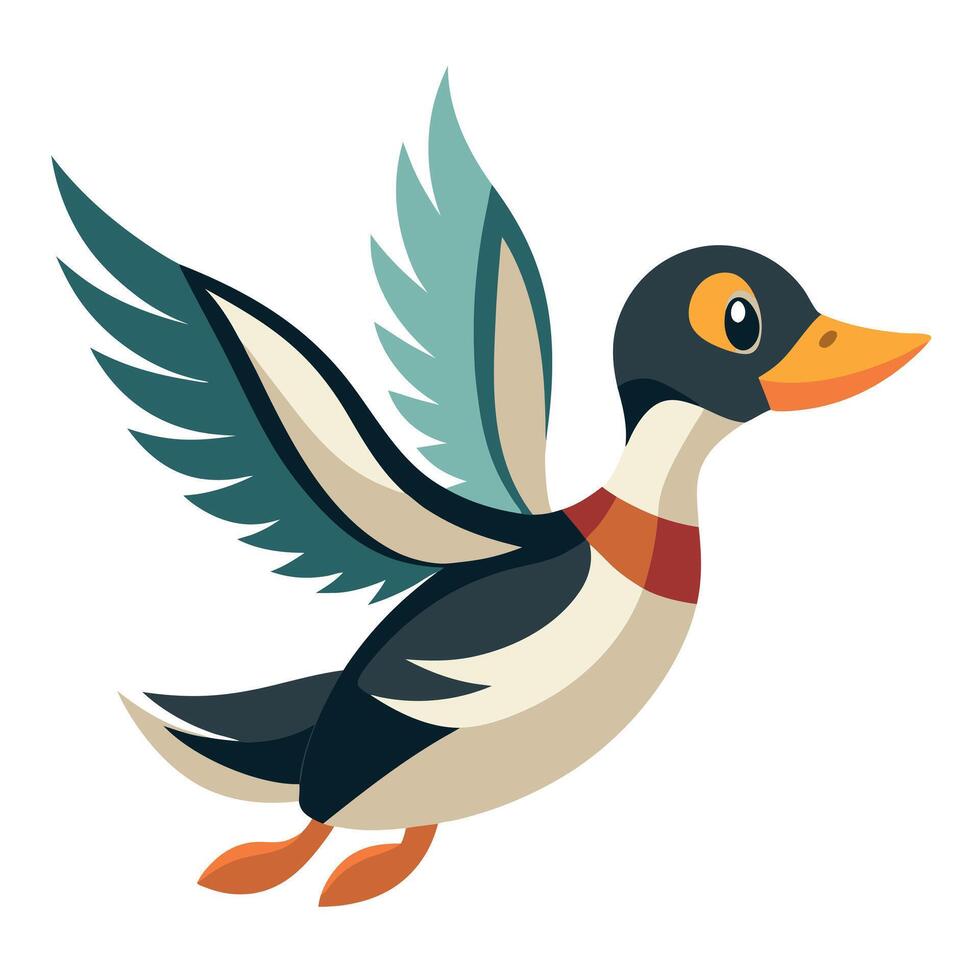 Eared Grebe duck flies kawaii vector