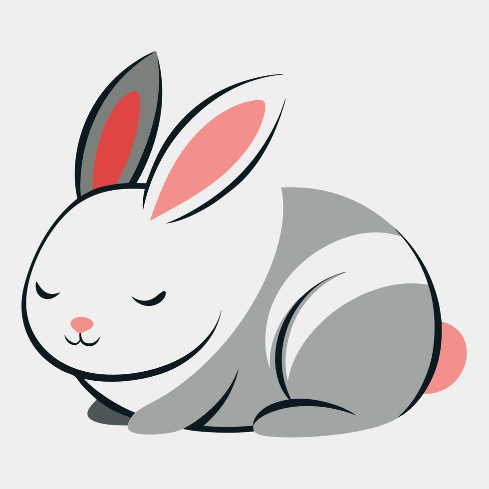 Eastern Cottontail rabbit sleeps kawaii vector