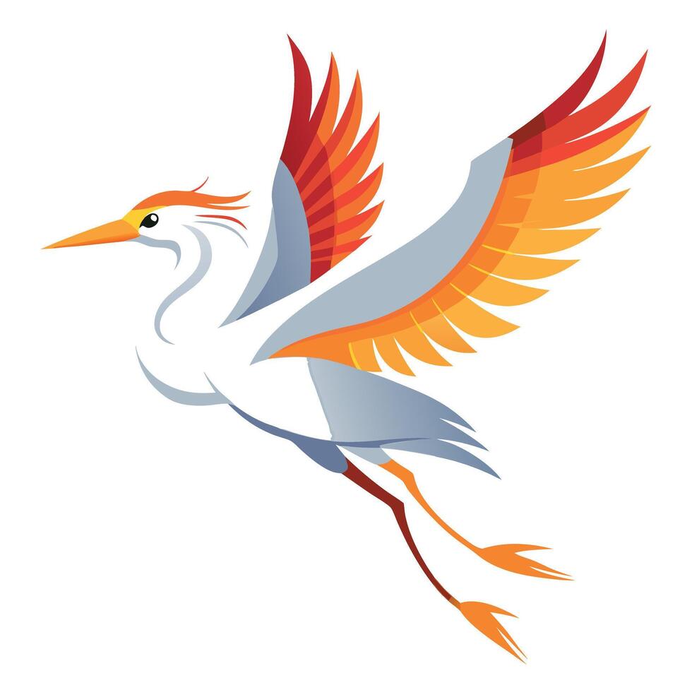 Egret bird flies kawaii vector
