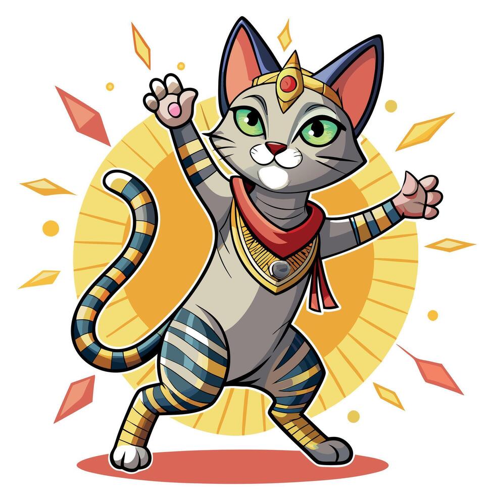 Egyptian Mau cat dancing kawaii vector