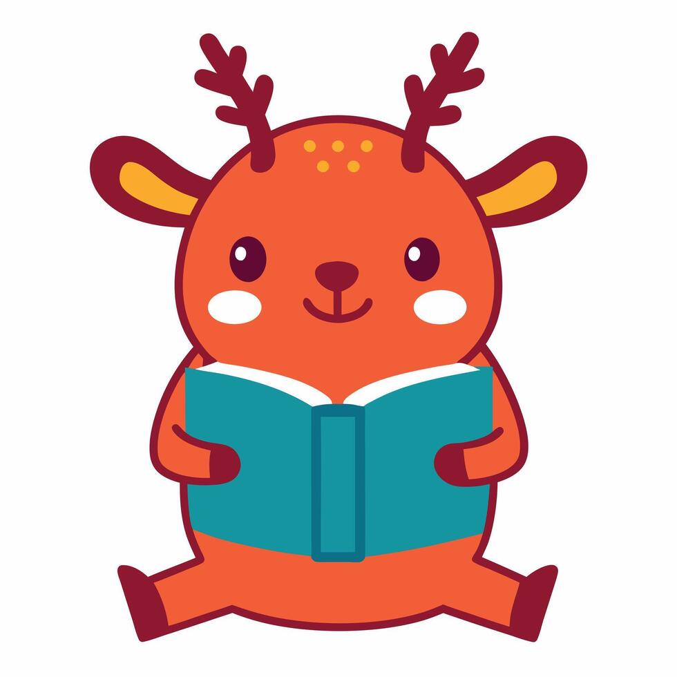 Elk reading kawaii vector