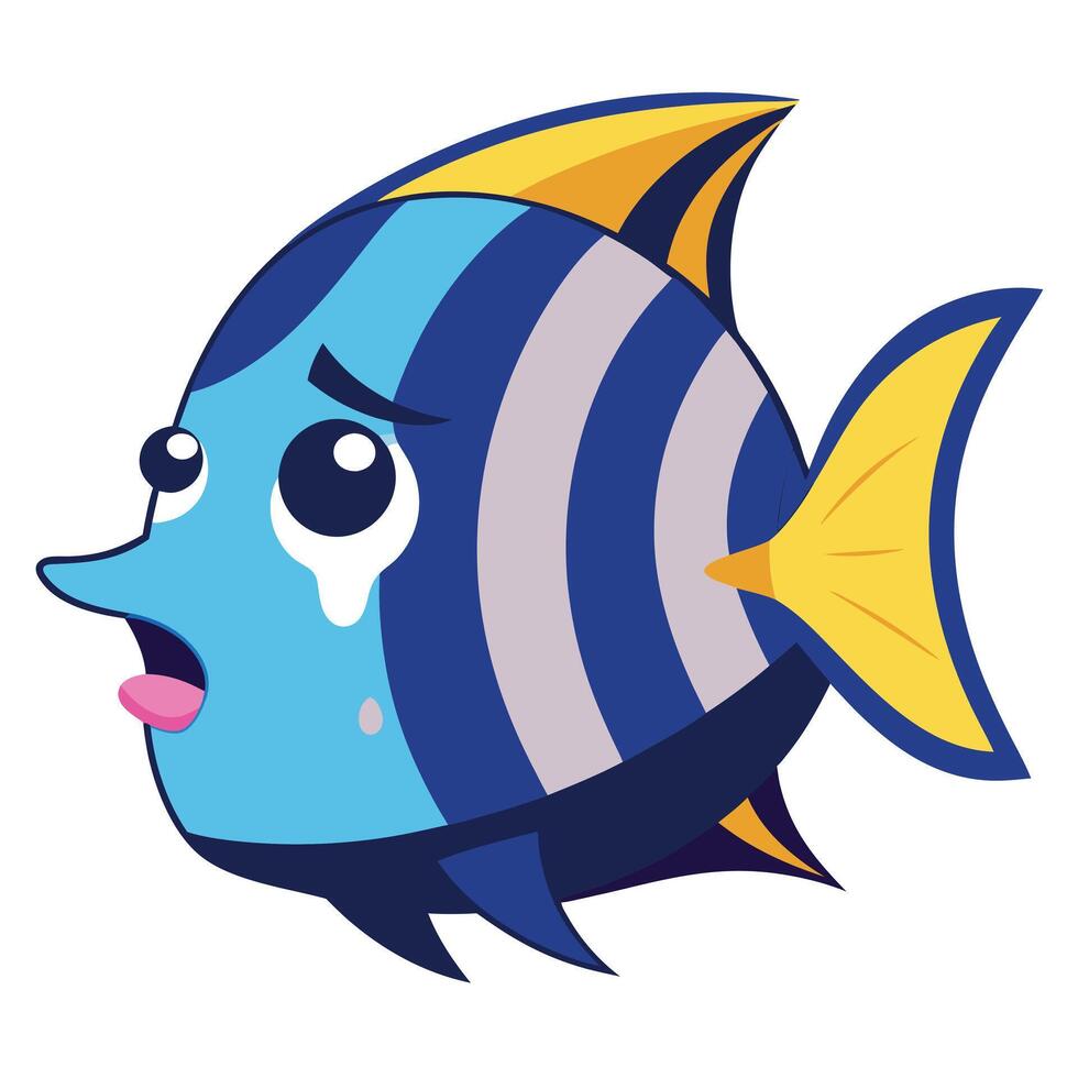 Emperor Angelfish fish cries kawaii vector