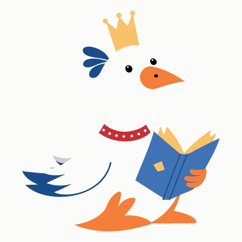 Emperor Goose reading kawaii vector