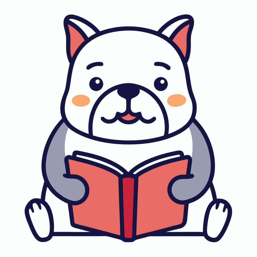 English Bulldog dog reading kawaii vector