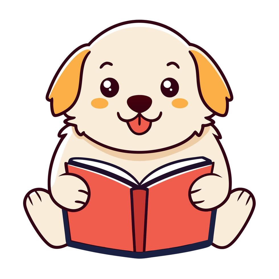 English Cream Retriever dog reading kawaii vector