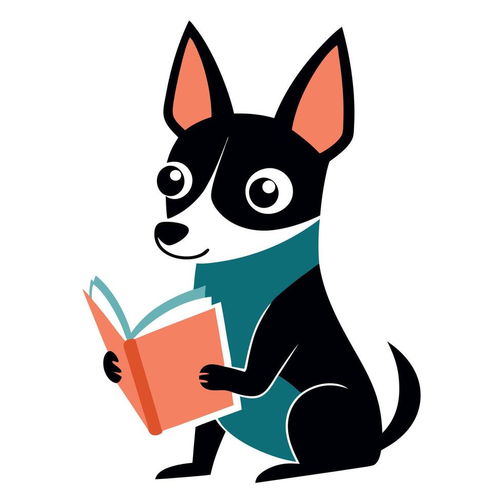 English Toy Terrier dog reading kawaii vector