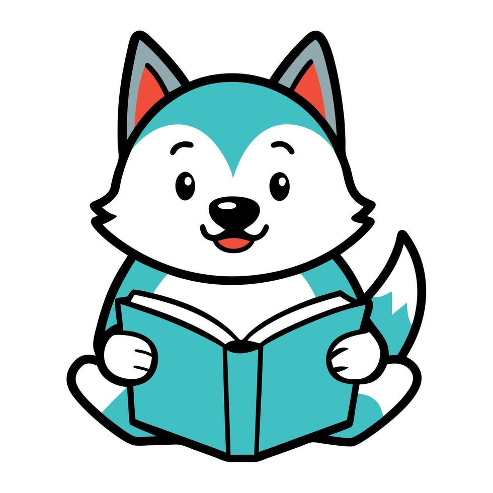 Eskimo Dog reading kawaii vector
