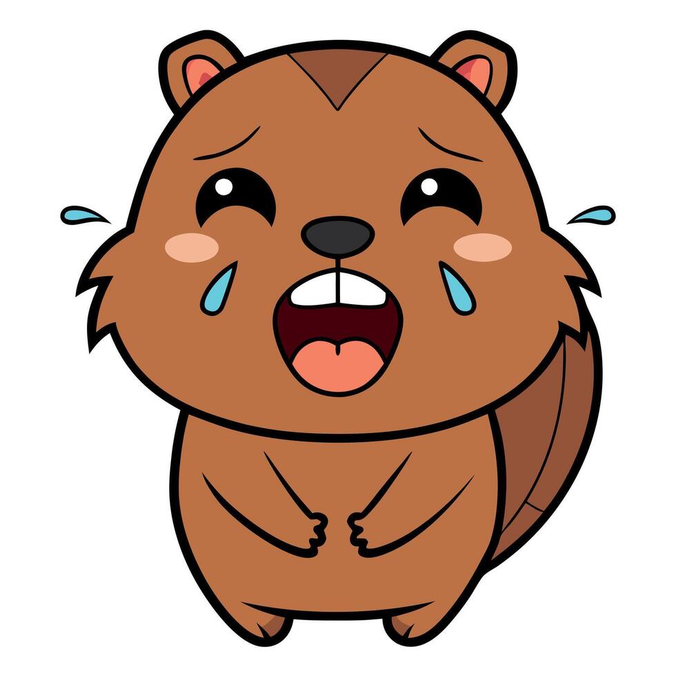 Eurasian Beaver cries kawaii vector