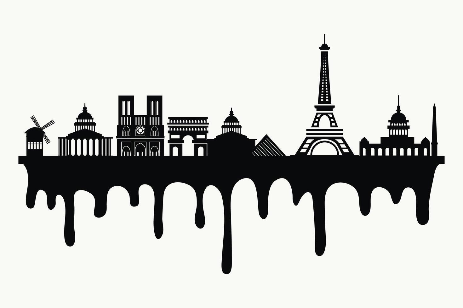 Paris city skyline silhouette background with dripping ink effect. . illustration vector