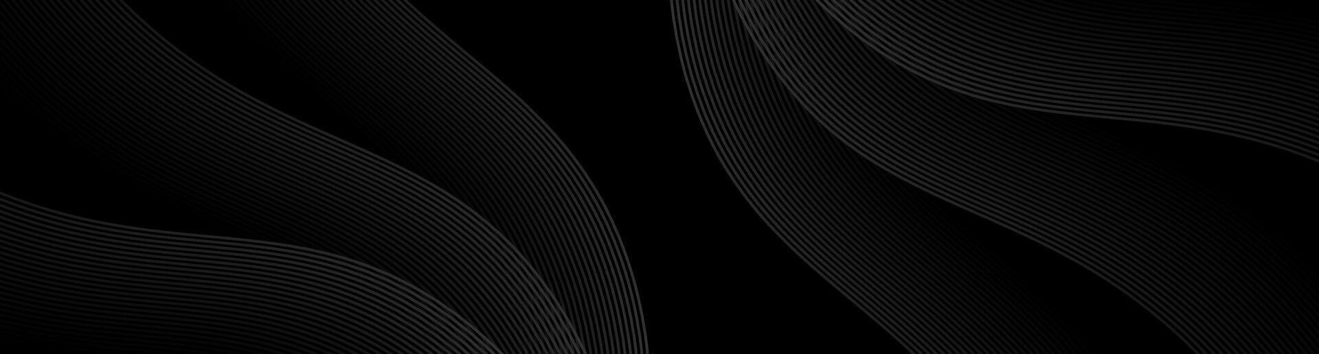 3D black geometric abstract background overlap layer on dark space with waves lines decoration. Minimalist modern graphic design element cutout style concept for banner, flyer, card, or brochure cover vector