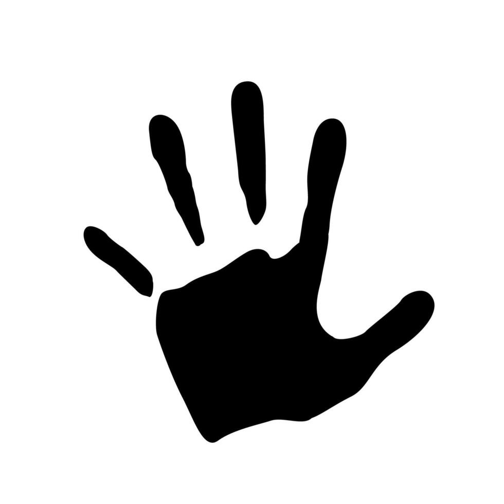 Hand paint print, isolated white background. Black human palm and fingers. Abstract art design, symbol identity people. illustration. vector