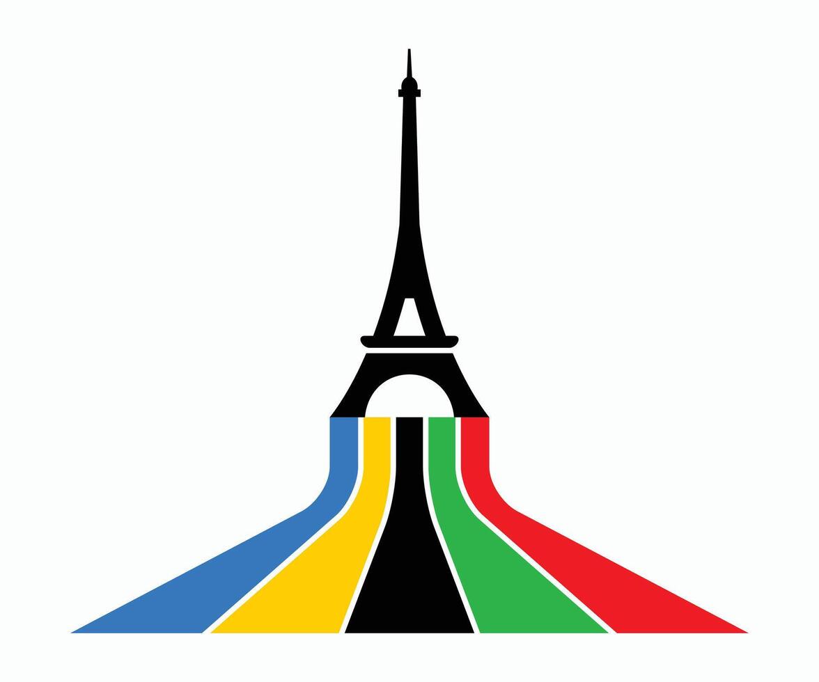 rainbow lines flag converge in Eiffel Tower vector