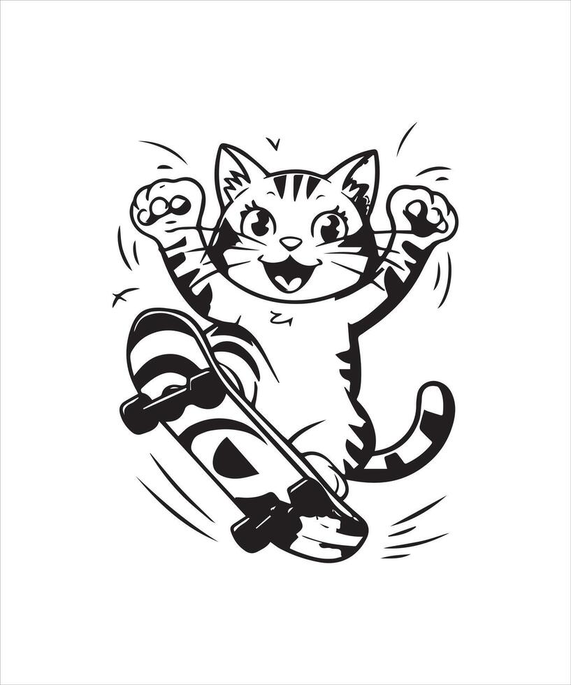 Cute Cat Character on a Skateboard vector