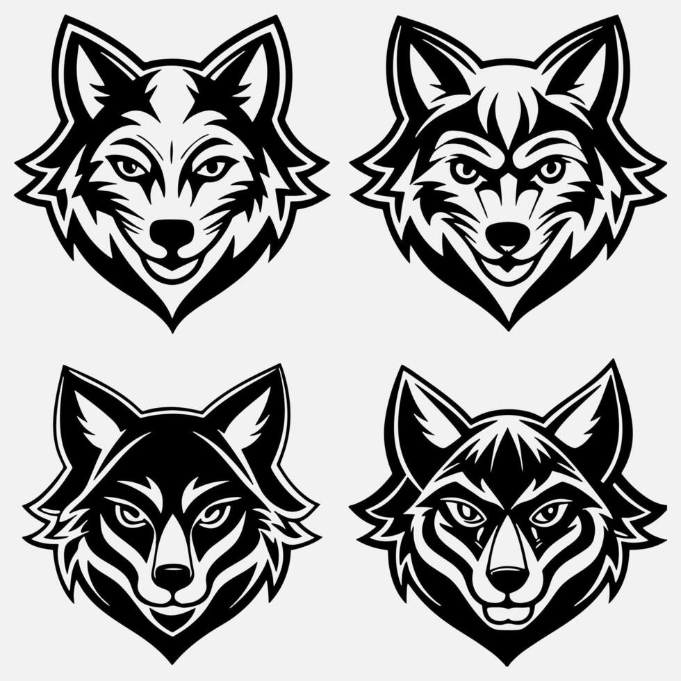 Angry wolf Mascot face silhouette set vector
