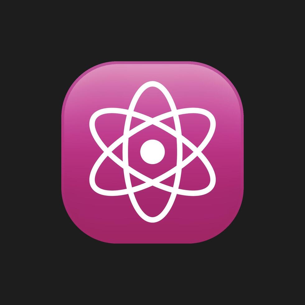 Atom flat icon, filled sign, colorful pictogram on rounded square button isolated on black. vector