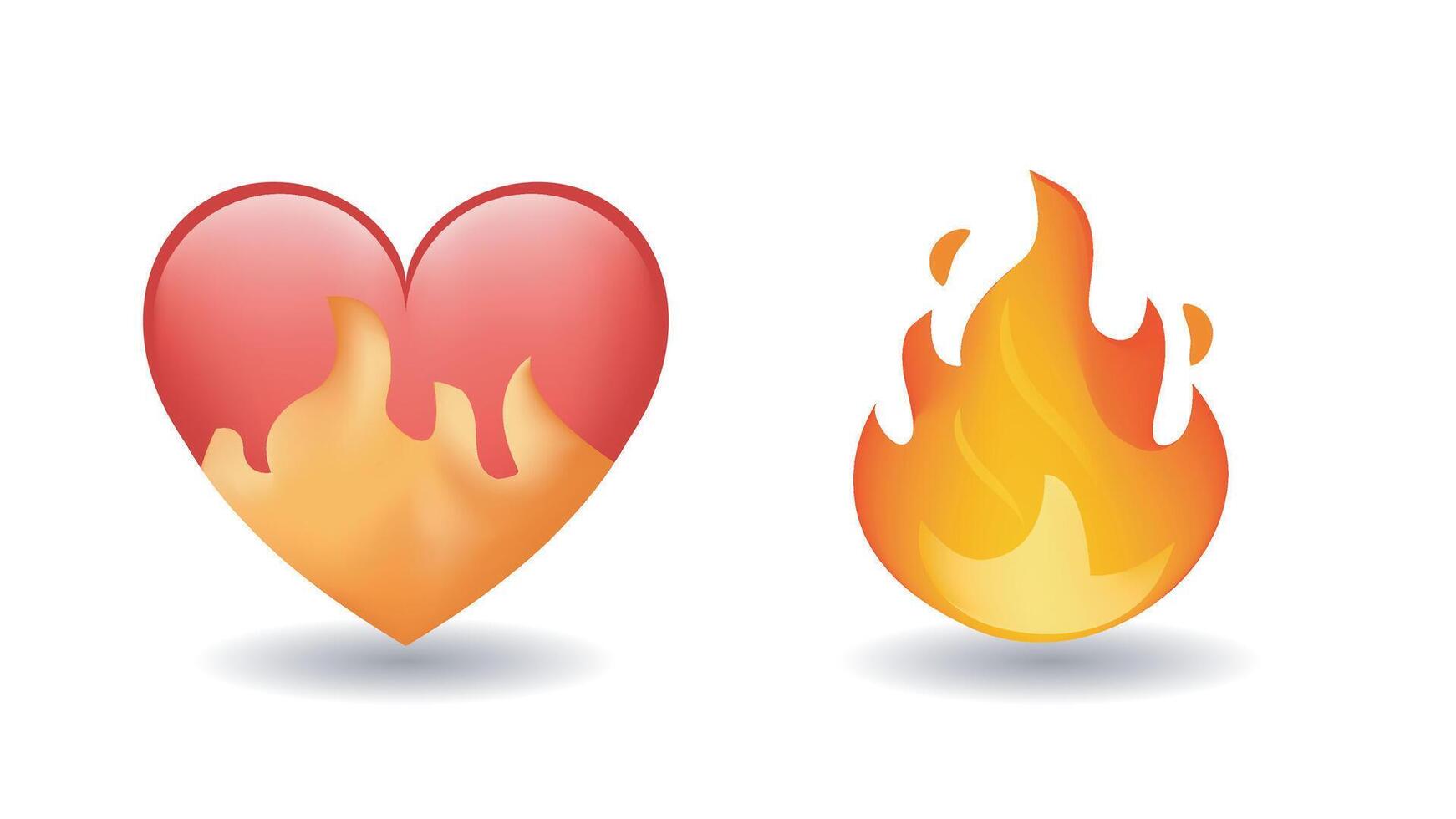 Heart on fire and fire flame emoji illustration set isolated on white background. 3d illustration. vector