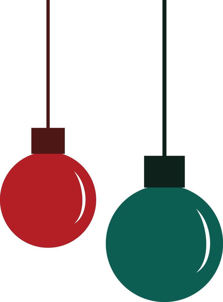 Two decorative Christmas balls in dark shades of green and red colors in minimalism style. vector