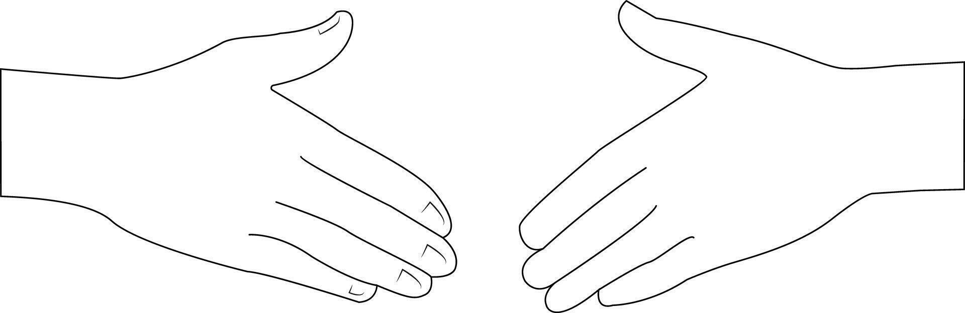 Two hands moving towards each other for a handshake. Outline style vector