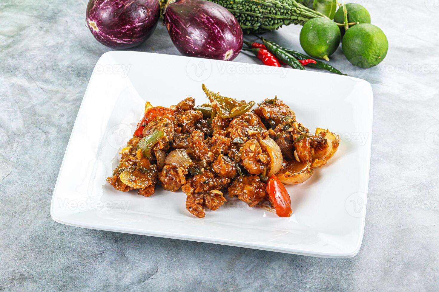 Asian cuisine - prawn in chili sauce photo