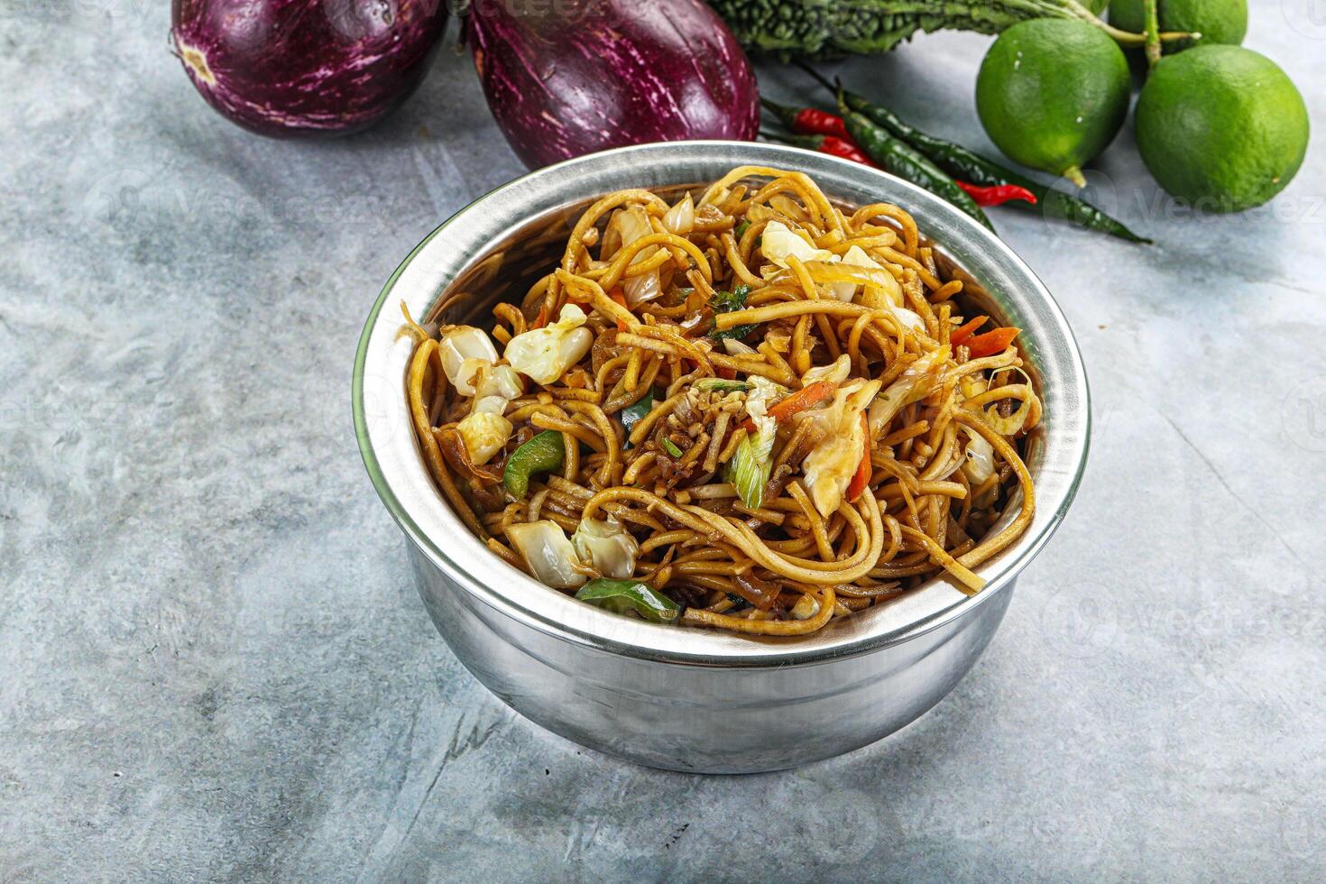 Stir fried noodles with vegetables photo