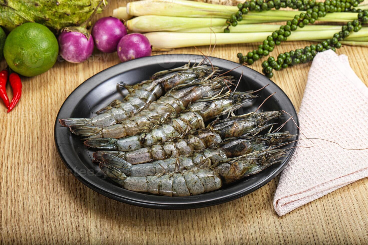 Fresh raw uncooked tiger prawn photo