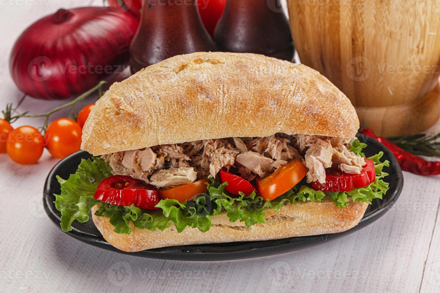 Ciabatta with canned tuna sandwich photo