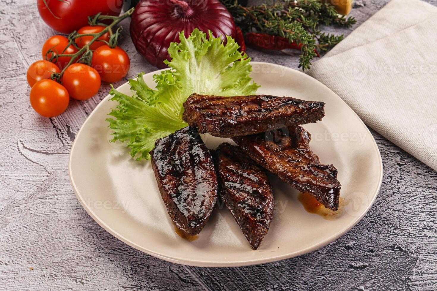 Grilled diet beef liver steak photo