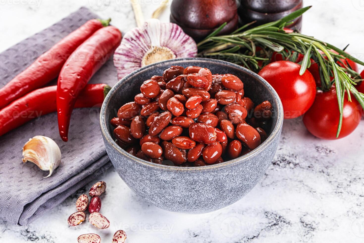 Red canned beans in the bowl photo