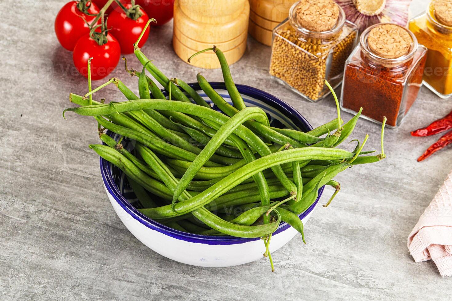Raw green bean string uncooked photo