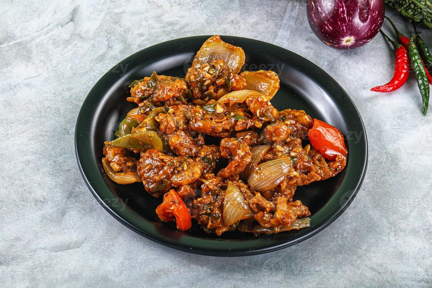 Asian cuisine - prawn in chili sauce photo