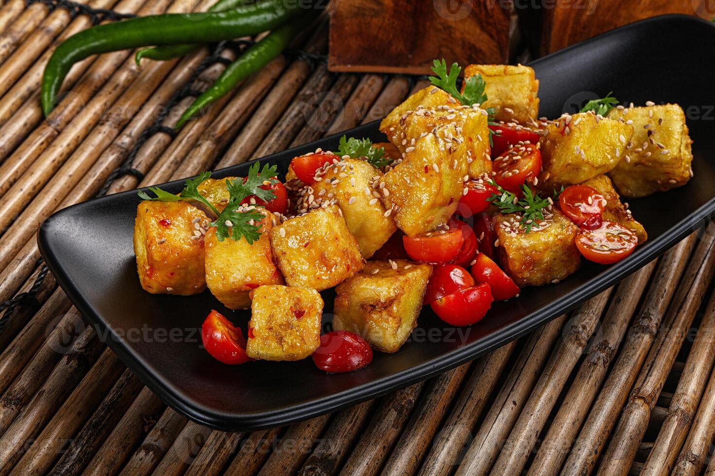 Thai fried crispy eggplant salad photo