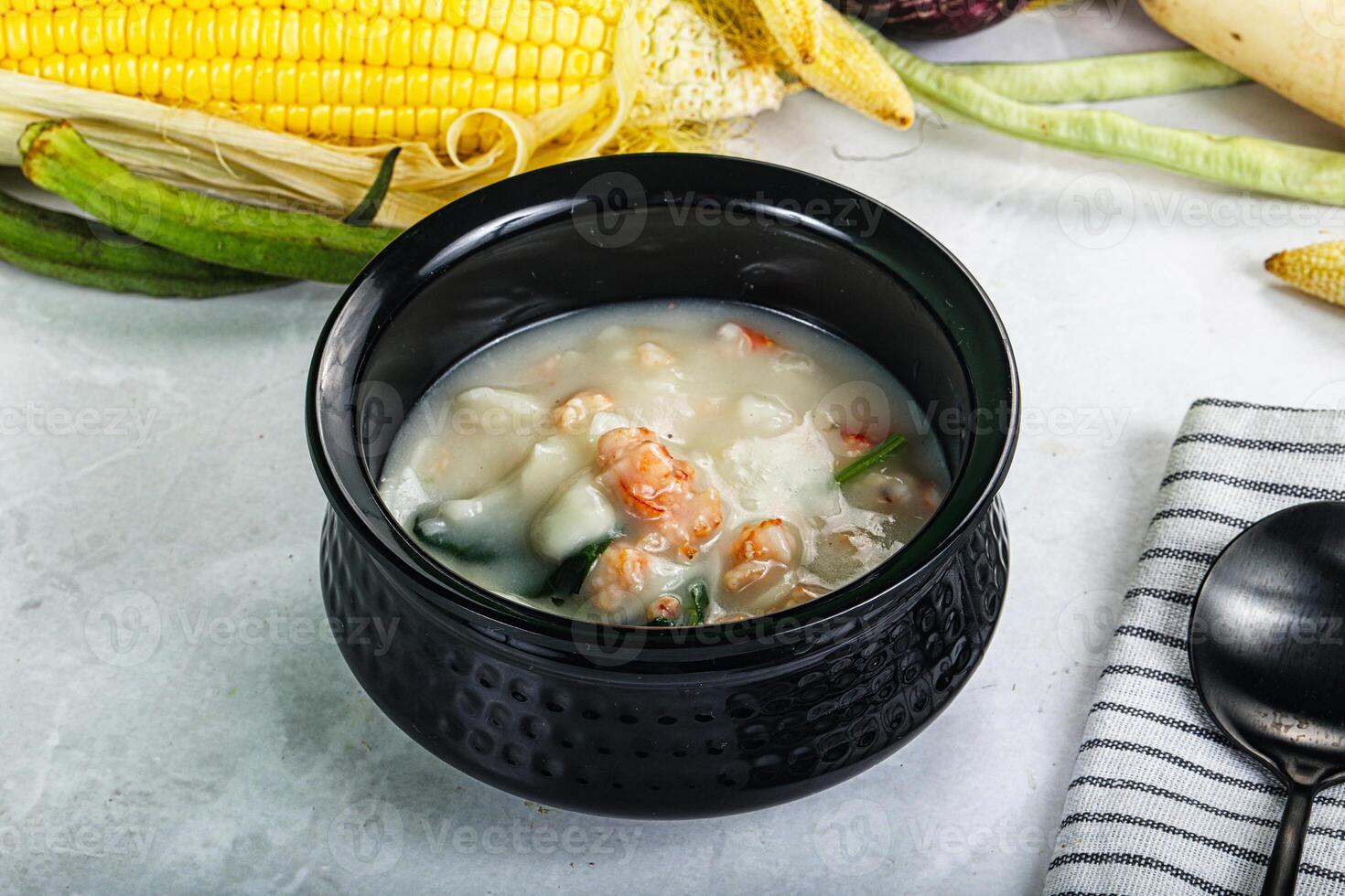 Soup with prawn and noodle photo