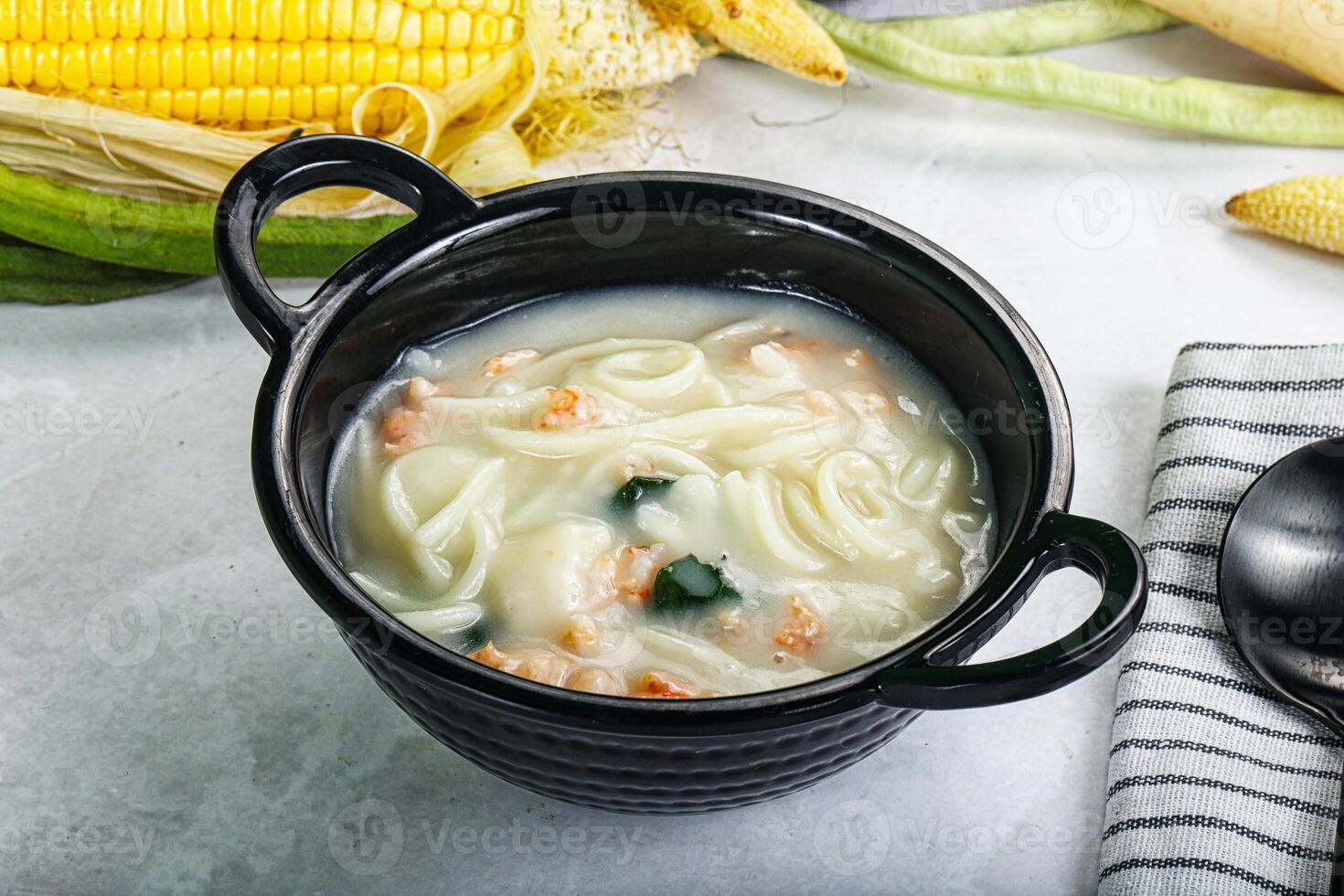 Soup with prawn and noodle photo