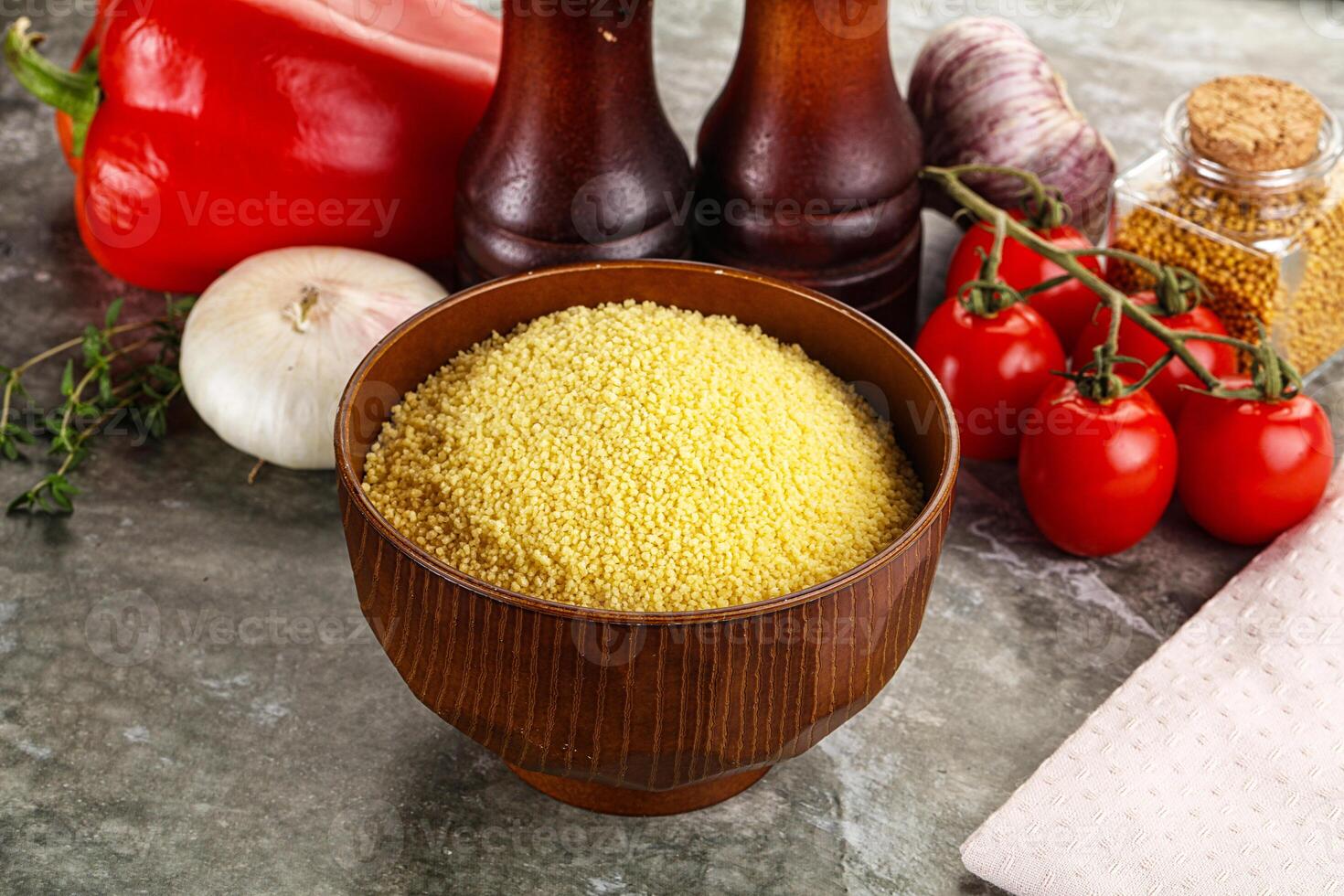 Raw dry wheat couscous grain photo