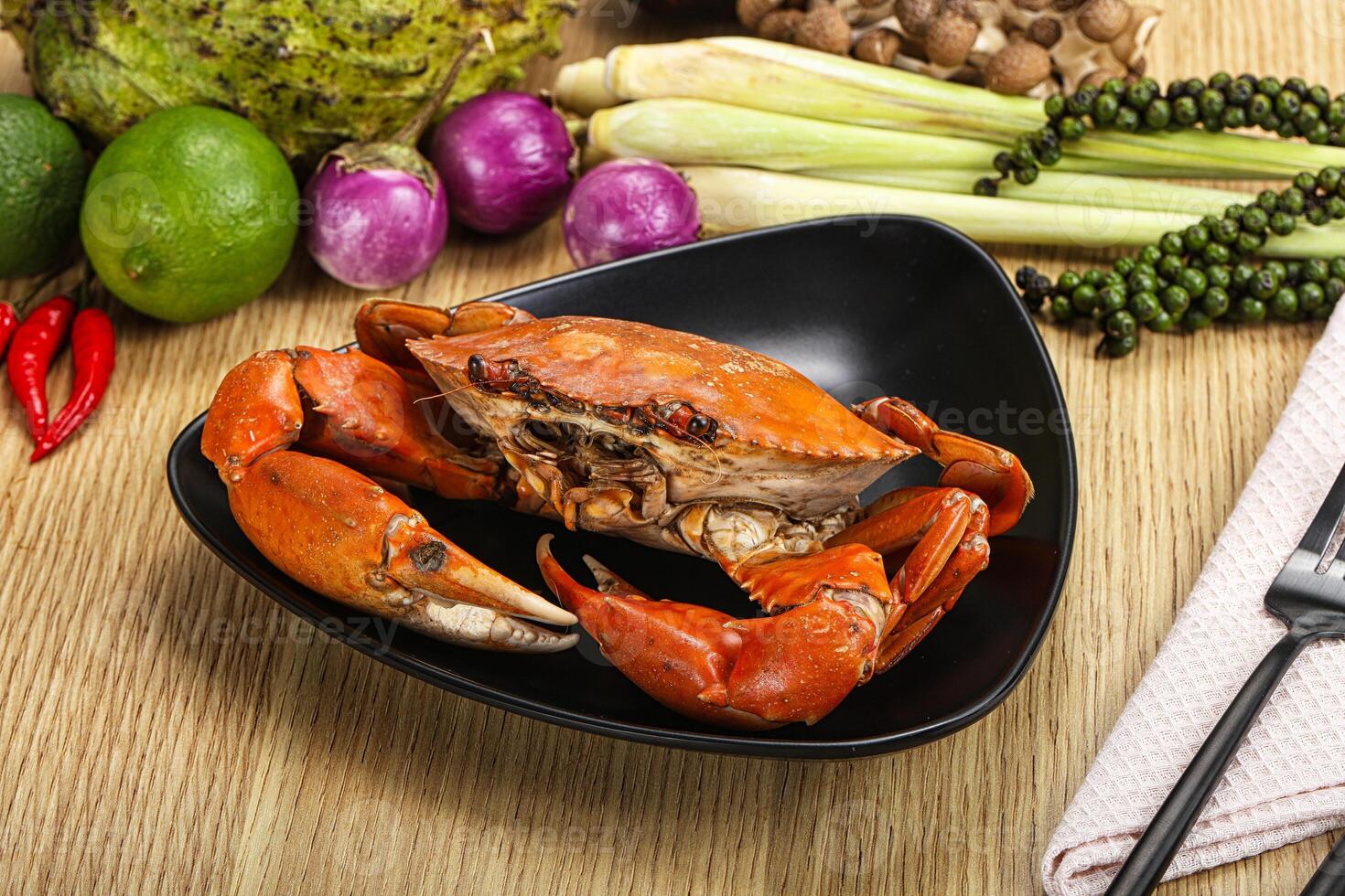 Delicous luxury steamed red crab photo