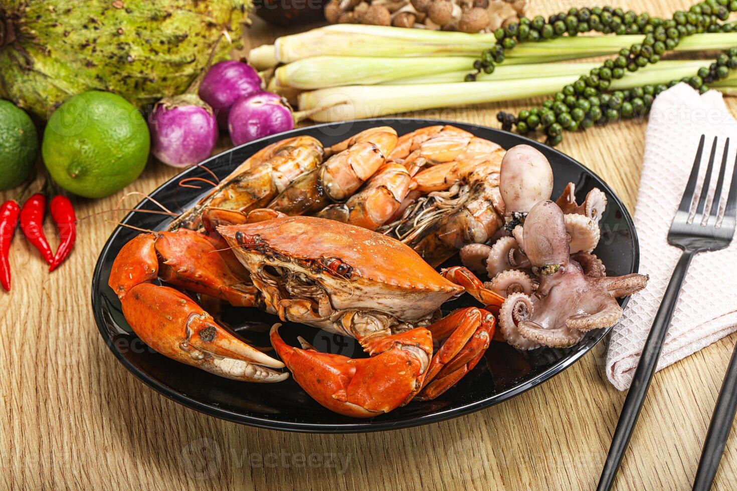 Luxury seafood mix - crab, prawn, octopus photo