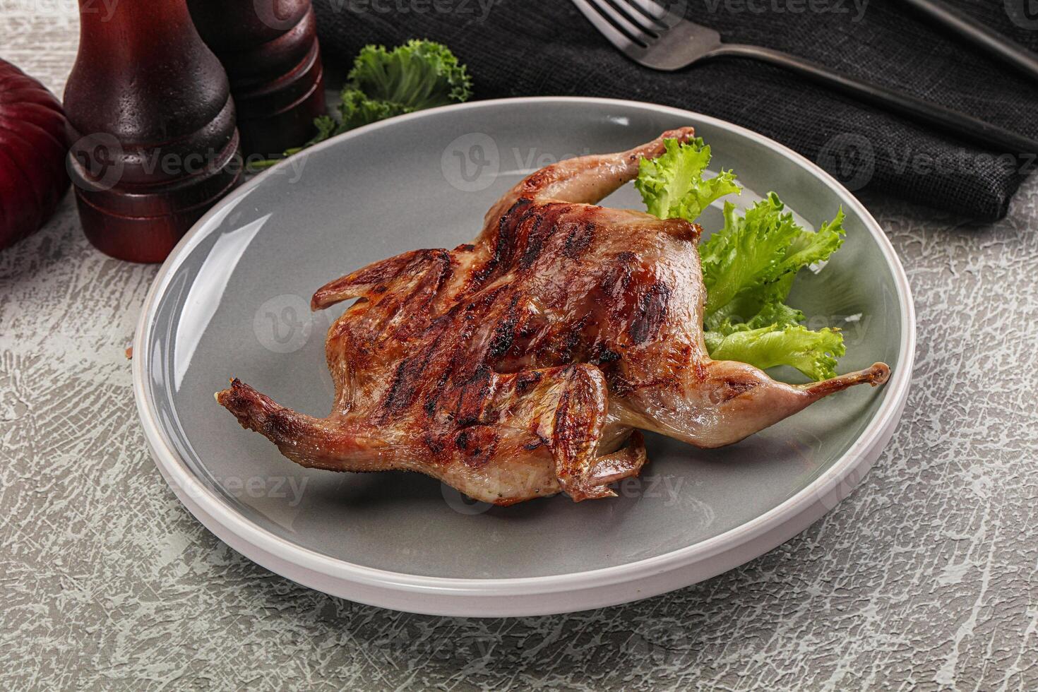 Grilled quail in the plate photo